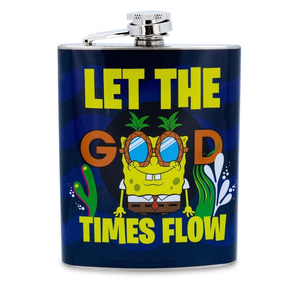 Nickelodeon SpongeBob SquarePants Stainless Steel 7 Oz Flask Blue NEW